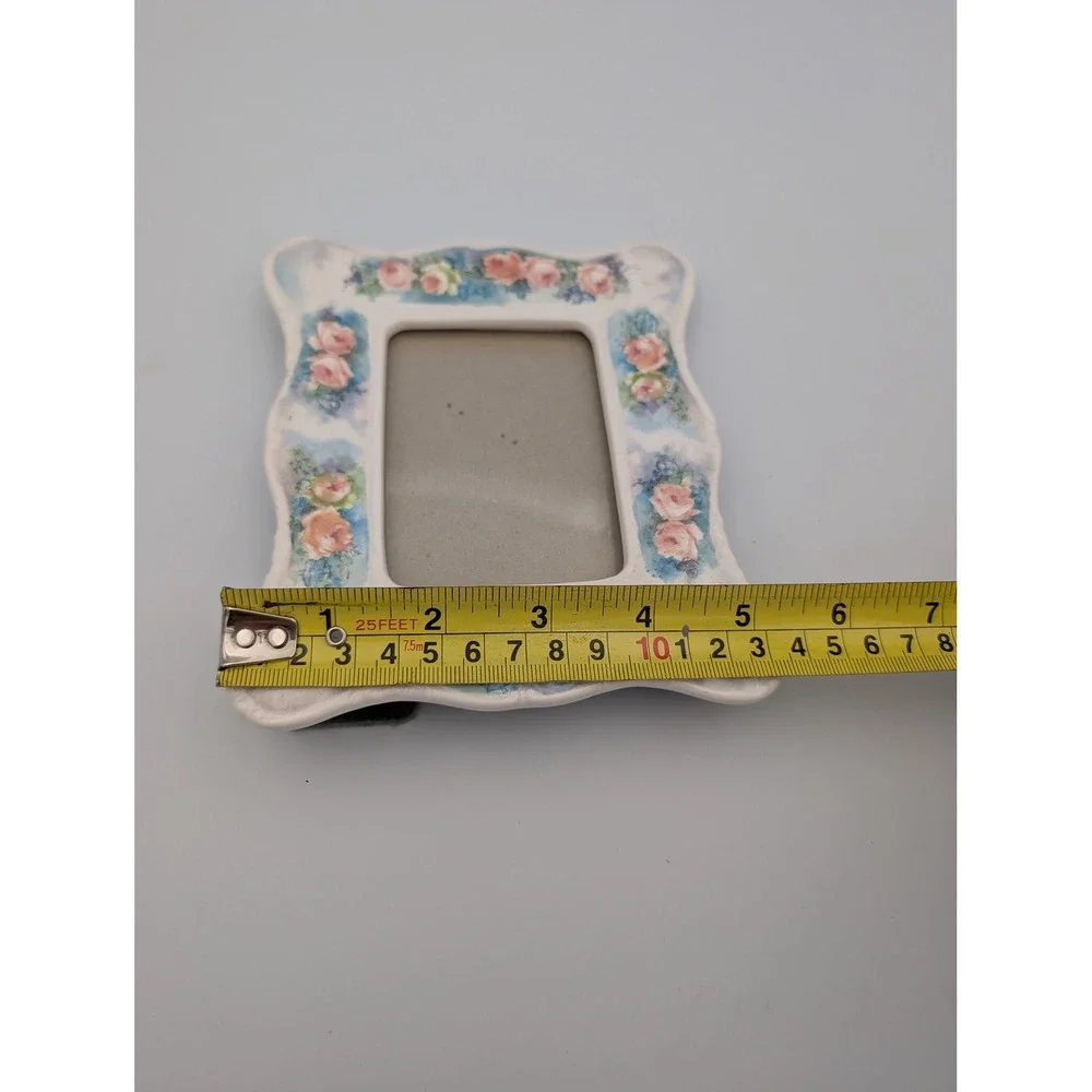 Vtg 1989 Terragrafics Ceramic Picture Frame Pink Rose Floral Cottagecore Scallop